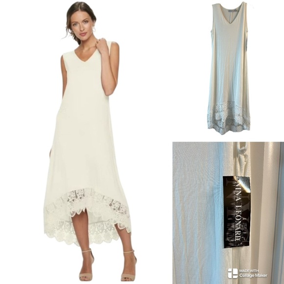 Nina Leonard Dresses & Skirts - Nina Leonard NWT Elegant White Lace Hem Dress